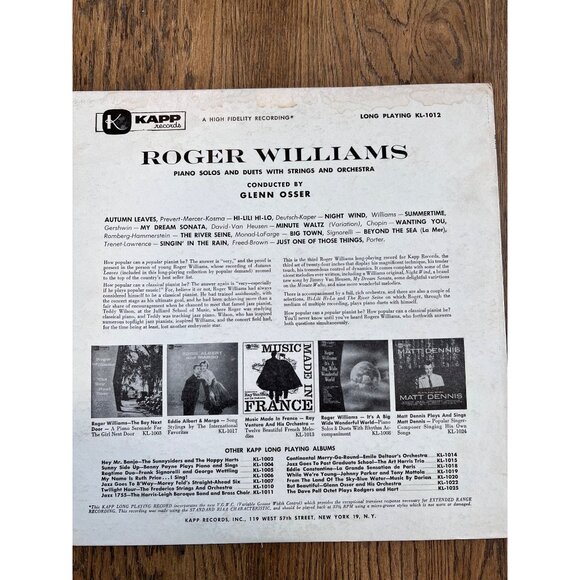 Roger Williams Vinyl "Piano Solos & Duets With Strings & Orchestra" Glenn Osser - Picture 2 of 4